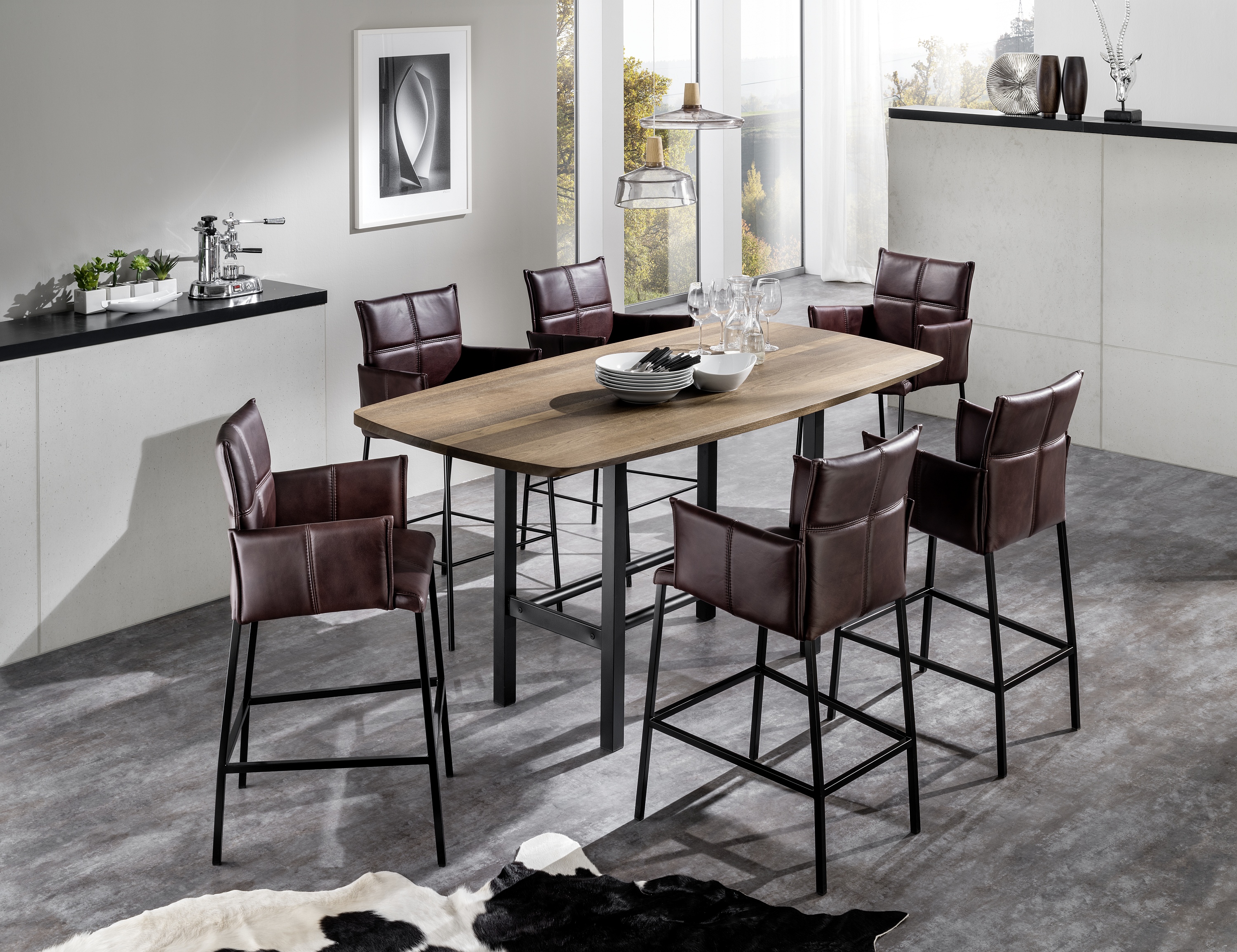 Lavida HENRI Tresenhocker Leder dunkelbraun mit Arm- und RückenLehne 