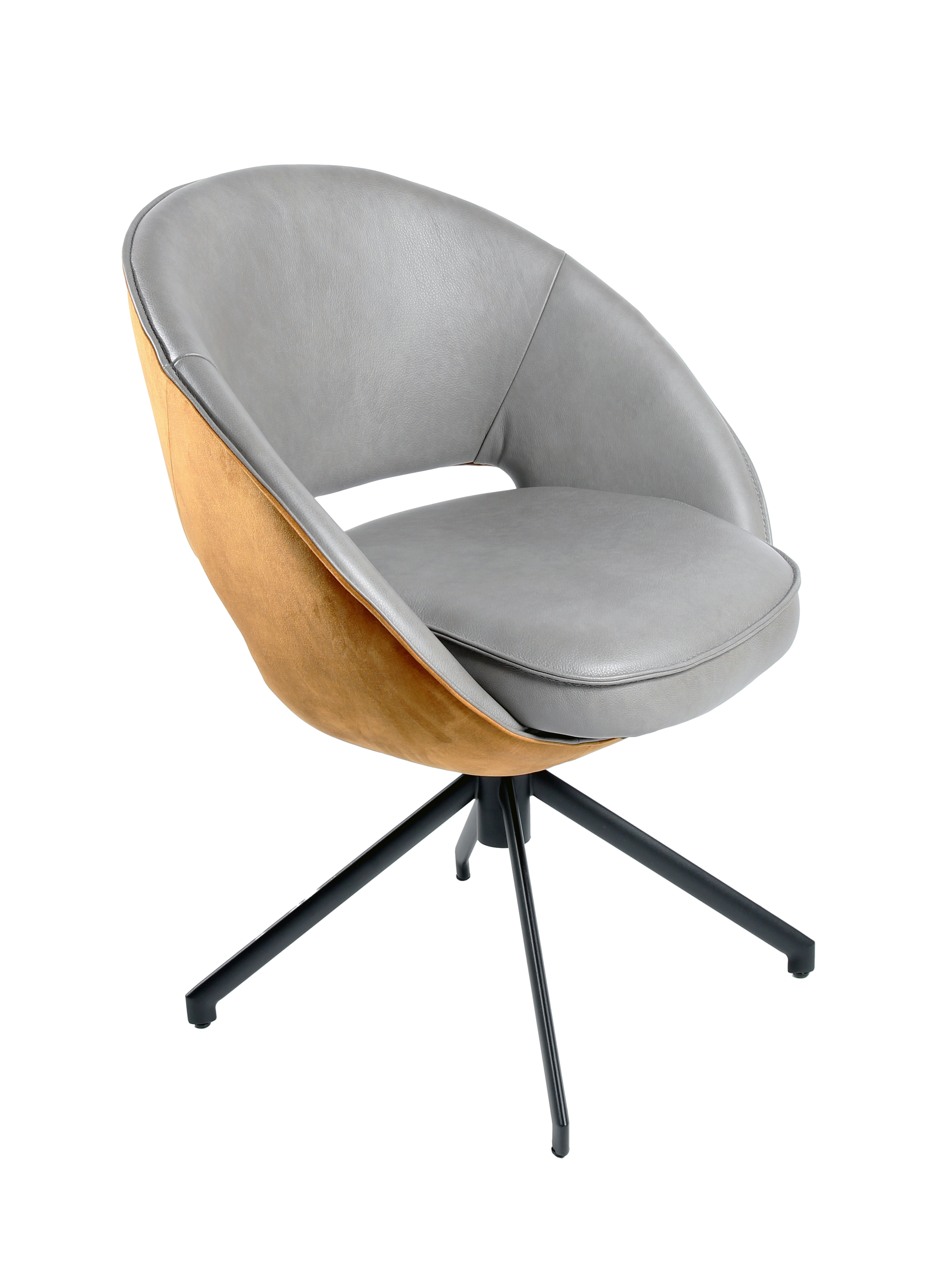 Lavida Leder Stoff Drehstuhl FINJA hellgrau gold