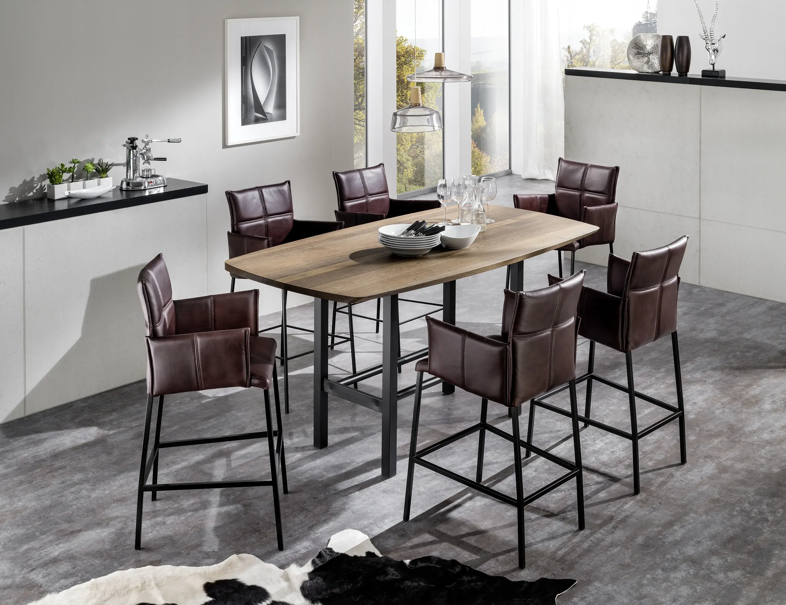 Lavida HENRI Tresenhocker Leder dunkelbraun mit Arm- und RückenLehne 