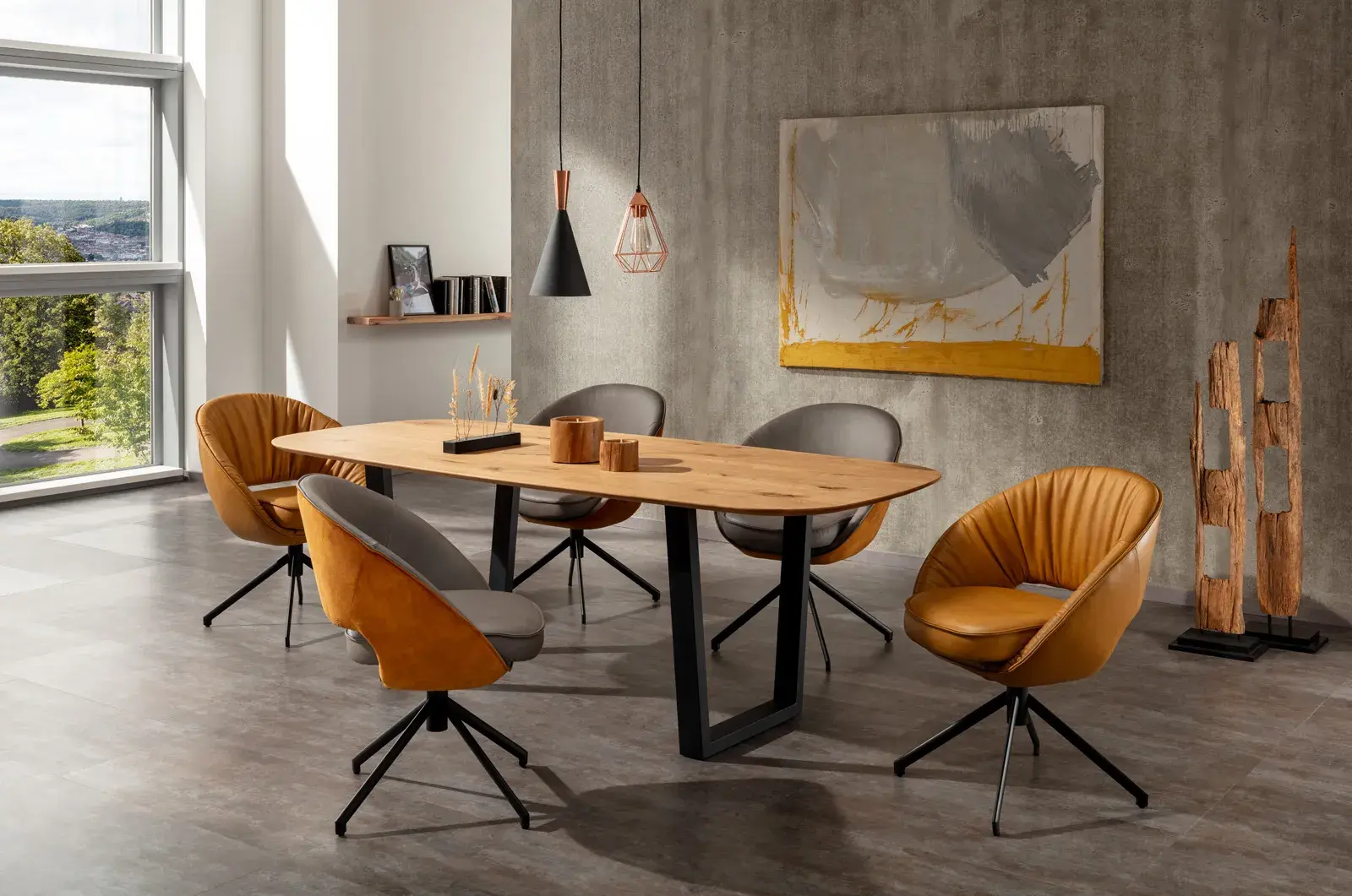 Lavida Tisch GERRIT auf schwarzen Kufen gepolsterte Sesselstühle Leder-Stoff-Kombination